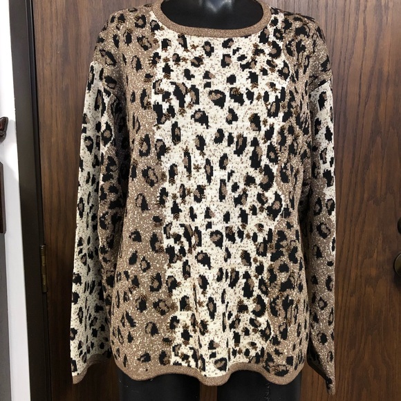 Vintage Leopard Print Metallic Beaded Sweater Lisa Originals Large - Picture 2 of 15